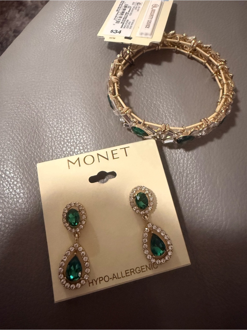 Monet Gold-Tone Emerald Green Teardrop Crystal Earrings